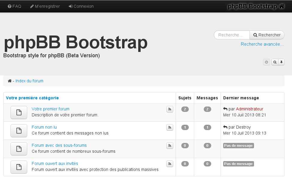 Capture d'écran de phpBB avec un style basé sur Bootstrap