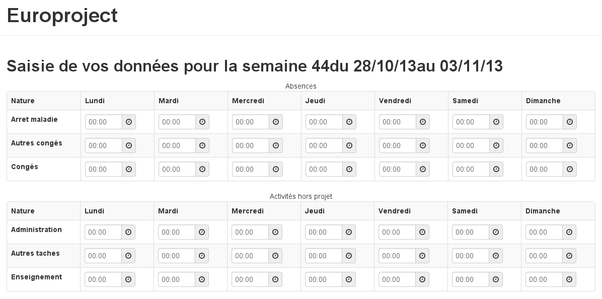 Capture d'écran de l'application Europroject