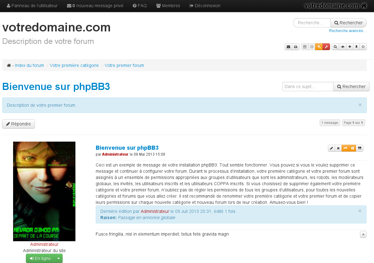 Capture d'écran de phpBB présentant un sujet